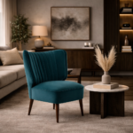 Sheesham Wood Fabric Lounge Chair – Green Upholstered Accent Chair - Image 3