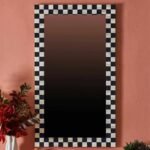 Bone Inlay Rectangular Wall Mirror – Black & White Check Design Decorative Mirror