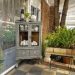 Bone Inlay Crockery Cabinet – Grey Floral Storage Cabinet with Glass Doors