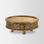 Mango Wood Hand Carved Round Coffee Table - Natural Finish - Image 2