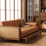 Space-Saving Rattan Sofa Cum Bed with Solid Wood Frame – Stylish Comfort for Your Home