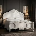 Luxurious Handcarved Wooden White Bed for Elegant Bedrooms