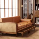 Space-Saving Rattan Sofa Cum Bed with Solid Wood Frame – Stylish Comfort for Your Home