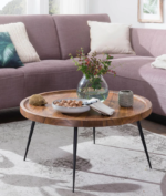 Sheesham Wood Round Side Table with Three Metal Legs - Natural Finish - Image 2