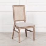Handcarved Wooden Rattan Dining Chair with Armrests | French Louis XVI Style