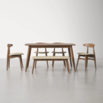 Teak Wood Dining Table Set - 6 Seater with 4 Chairs & 1 Bench Natural Finish - Image 2
