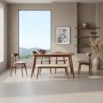 Teak Wood Dining Table Set - 6 Seater with 4 Chairs & 1 Bench Natural Finish
