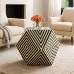 Bone Inlay Side Table - Hexagonal  Shape Black and White Stripe Design for Modern Interiors
