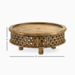 Mango Wood Hand Carved Round Coffee Table - Natural Finish - Image 5