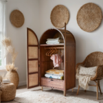 Arched Wooden Wardrobe with Rattan Detailing | Eco-Friendly, Spacious Closet Storage - Image 2