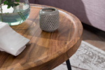 Sheesham Wood Round Side Table with Three Metal Legs - Natural Finish - Image 4