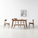 Teak Wood Dining Table Set - 6 Seater with 4 Chairs & 1 Bench Natural Finish
