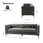 Leather Upholstered Chesterfield Tufted 3-Seater Sofa | Elegant, Comfortable Seating for Living Room - Image 3