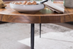 Sheesham Wood Round Side Table with Three Metal Legs - Natural Finish - Image 3