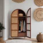 Arched Wooden Wardrobe with Rattan Detailing | Eco-Friendly, Spacious Closet Storage - Image 3