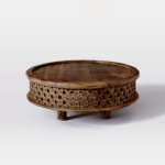 Mango Wood Hand Carved Round Coffee Table - Natural Finish - Image 13
