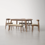 Teak Wood Dining Table Set - 6 Seater with 4 Chairs & 1 Bench Natural Finish - Image 12