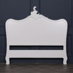 Handcarved Acacia Wood White Bed with Elegant Headboard - Image 2