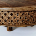 Mango Wood Hand Carved Round Coffee Table - Natural Finish - Image 12