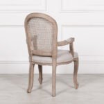 Handcarved Wooden Arm Dining Chair with Rattan Back | French Louis XVI Style - Image 3