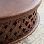 Mango Wood Hand Carved Round Coffee Table - Natural Finish - Image 10