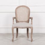 Handcarved Wooden Arm Dining Chair with Rattan Back | French Louis XVI Style - Image 2