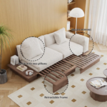 Mango Wood Upholstered Sleeper Sofa Cum Bed - Stylish & Comfortable Fabric Design - Image 4
