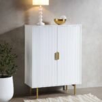 Mango Wood Cabinet 2 Door - Ripped Design with White Finish