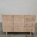 Mango Wood Hand Carved Sideboard - 2 Doors & 3 Drawers, Natural Finish - Image 3