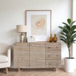 Mango Wood Hand Carved Sideboard - 2 Doors & 3 Drawers, Natural Finish