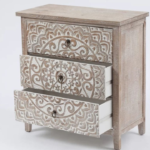 Mango Wood Hand Carved Chest of Drawers - 3 Drawers with White Distress Finish - Image 3