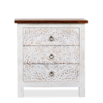 Mango Wood Hand Carved Chest of Drawers - 3 Drawers with White Distress Finish - Image 9