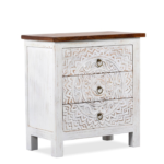 Mango Wood Hand Carved Chest of Drawers - 3 Drawers with White Distress Finish - Image 8