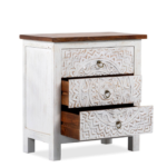 Mango Wood Hand Carved Chest of Drawers - 3 Drawers with White Distress Finish - Image 7