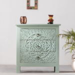 Mango Wood Hand Carved Chest of Drawers - 3 Drawers with White Distress Finish - Image 6