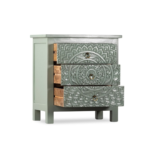 Mango Wood Hand Carved Chest of Drawers - 3 Drawers with White Distress Finish - Image 5