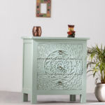 Mango Wood Hand Carved Chest of Drawers - 3 Drawers with White Distress Finish - Image 4