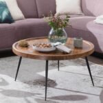 Sheesham Wood Round Side Table with Three Metal Legs - Natural Finish