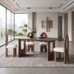 Solid Wood Rectangular Stone Top Dining Table with 4 Chairs 63" - Image 3