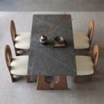 Solid Wood Rectangular Stone Top Dining Table with 4 Chairs 63" - Image 2