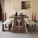 Solid Wood Rectangular Stone Top Dining Table with 4 Chairs 63" - Image 4