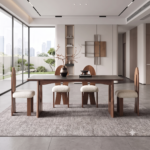 Solid Wood Rectangular Stone Top Dining Table with 4 Chairs 63"
