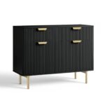 Mango Wood Cabinet with 2 Doors & 2 Drawers | Black Finish Storage Cabinet with Metal Legs & Handles | Modern Wooden Sideboard - Image 2