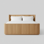 Solid Wood King Size Bed – Fluted Design Natural Finish | Modern Wooden Bed Frame - Image 2