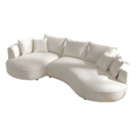 Solid Wood L-Shaped Curved Sofa with Chaise | Boucle Fabric - Image 7