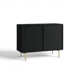 Mango Wood Cabinet with 2 Doors & 2 Drawers | Black Finish Storage Cabinet with Metal Legs & Handles | Modern Wooden Sideboard - Image 5