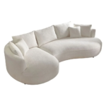 Solid Wood L-Shaped Curved Sofa with Chaise | Boucle Fabric - Image 6
