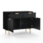 Mango Wood Cabinet with 2 Doors & 2 Drawers | Black Finish Storage Cabinet with Metal Legs & Handles | Modern Wooden Sideboard - Image 3