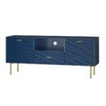 Mango Wood Media TV Unit Cabinet with 1 Drawer & 2 Doors – Indigo Blue | Modern Entertainment Unit - Image 2