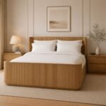Solid Wood King Size Bed – Fluted Design Natural Finish | Modern Wooden Bed Frame - Image 3